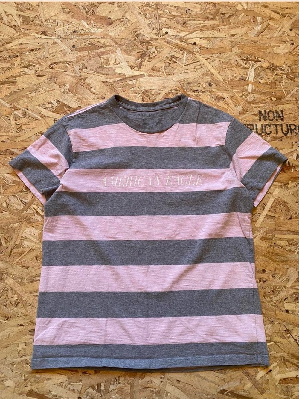 American Eagle Outfitters Pink and Gray Striped Short Sleeve Tee